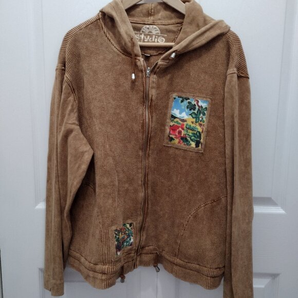 Produce Studio Jackets & Blazers - Produce Studio XL Waffle Knit Zip Jacket Boho Patchwork 100% Cotton